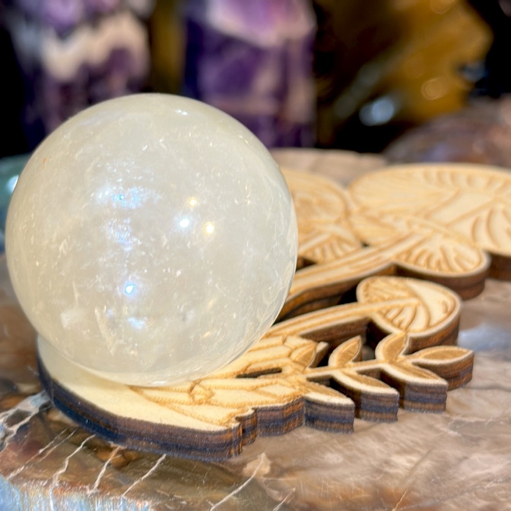🔥SALE🔥 Honey Calcite Crystal Sphere With Flash On A Mushroom Stand!